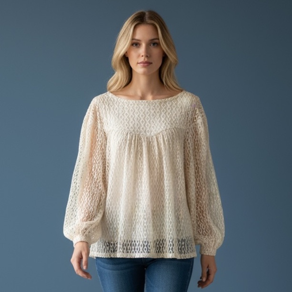 Zara ladies, sheer lace, long sleeve top very good condition Small. Oversized